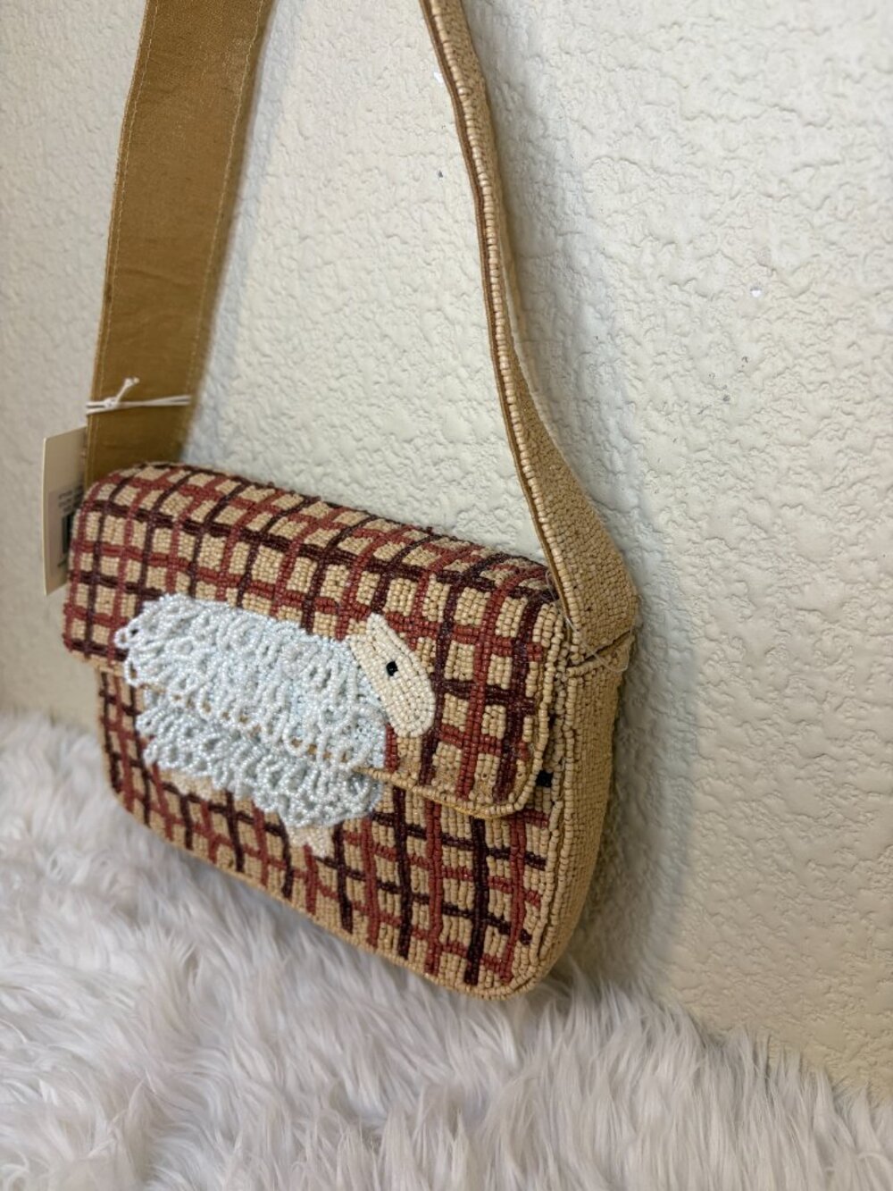 Viral 3D Sheep Beaded Shoulder Bag Plaid TikTok Quirky Farmcore NWT - Picture 4 of 9